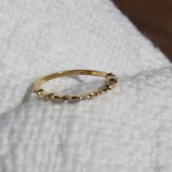 Sterling Silver Gold Band with Simulated Diamond Row - Picture 9 of 10